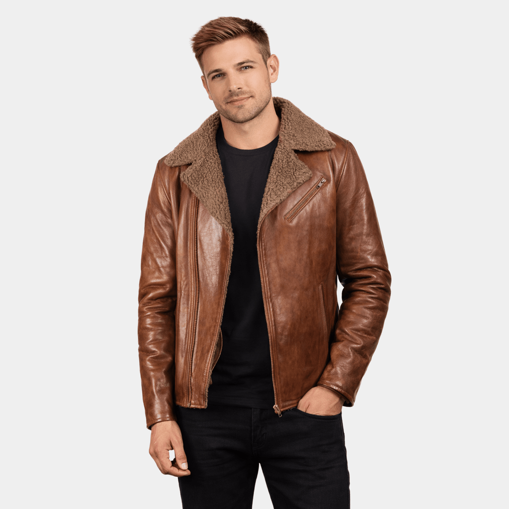 Alberto Shearling Brown Leather Jacket