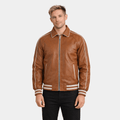 Cooper Tan Brown Leather Varsity Jacket