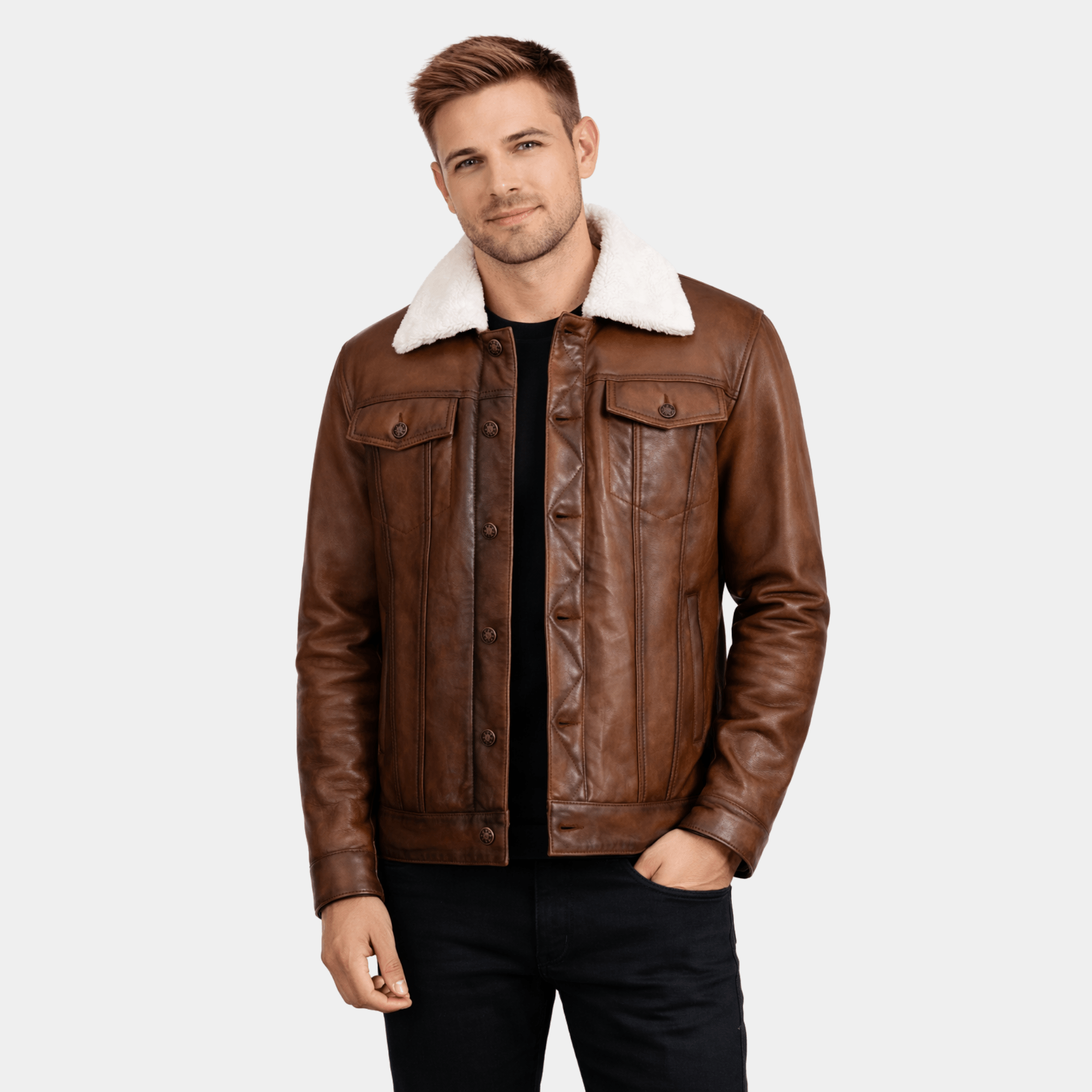 Dallis Brown Suede Shearling Trucker Jacket