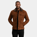 Dallis Brown Suede Shearling Trucker Jacket