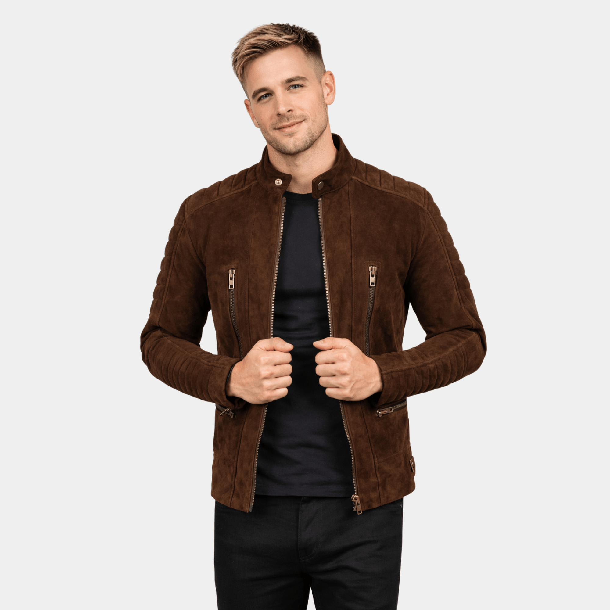 Damian Mocha Suede Biker Jacket