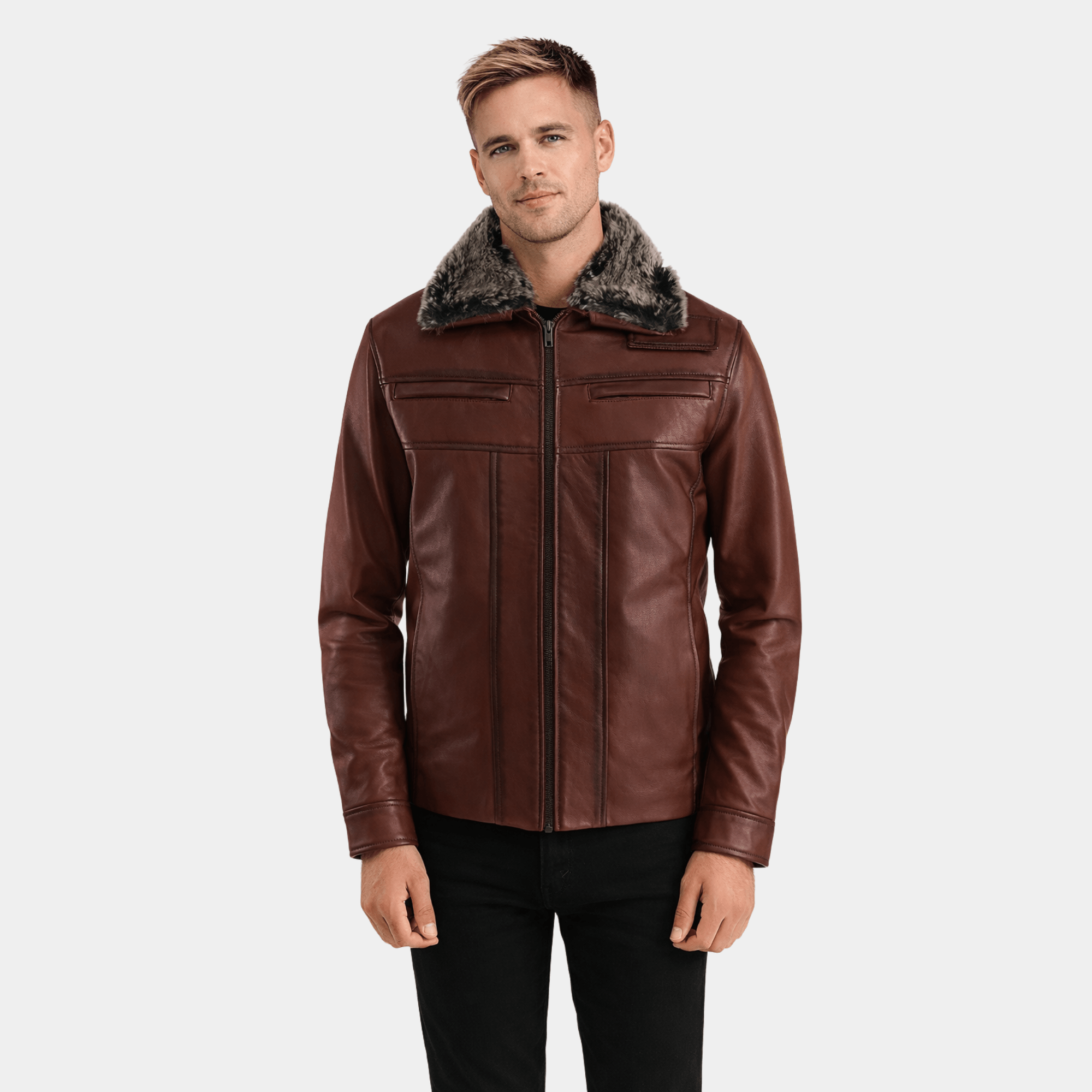 Evan Hart Fur Brown Leather Jacket