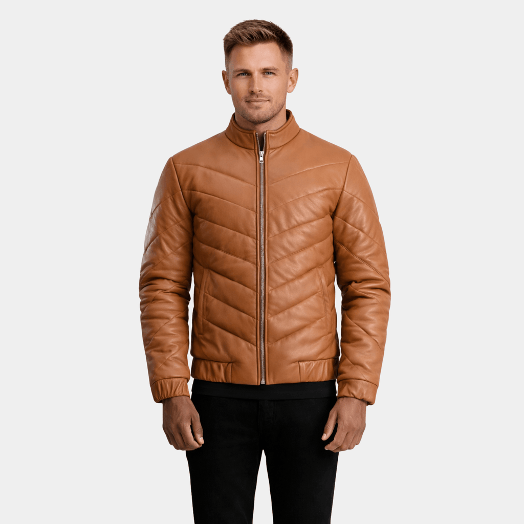 Travis Tan Leather Puffer Jacket