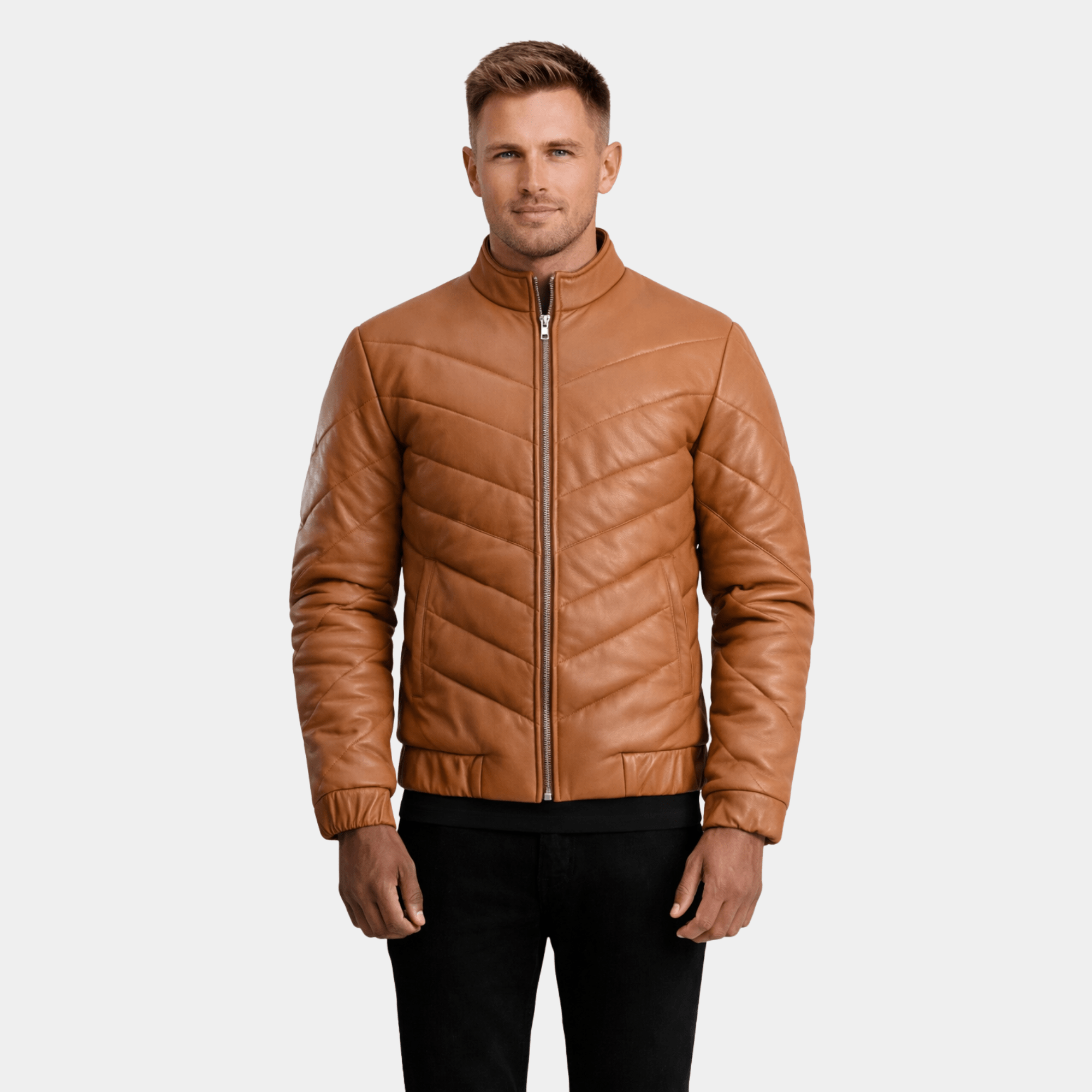 Travis Tan Leather Puffer Jacket